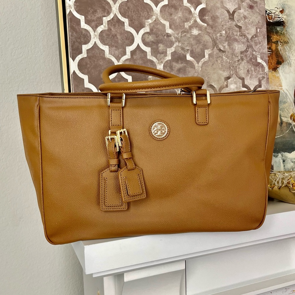NWT Tory Burch Leather Bag Roslyn 38159910 Luggage Brown Leather Tote